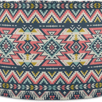 LEANSHSA Pink Aztec Print Collapsible Round Storage Basket with Handles