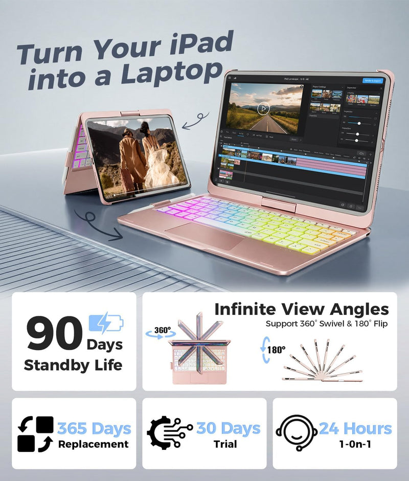 Funda con Teclado NOKBABO para iPad 10/11 (A16) y Air 11" (M4/M3/M2) - Rosa