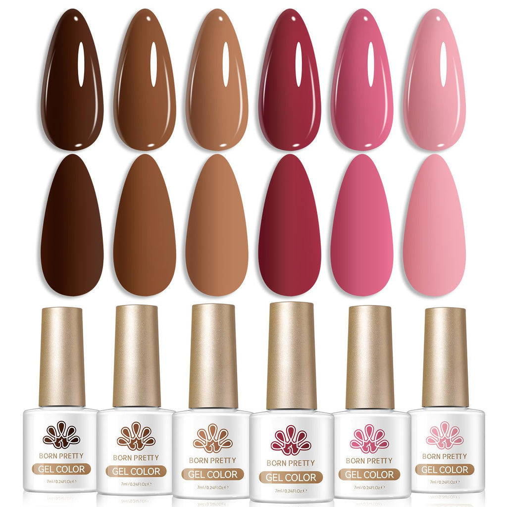 BORN PRETTY 6 Colors Nude Pink Rose Red Chocolate Caramel Gel Polish Set