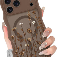 BITOBE Floral Magnetic Case for iPhone 17 Pro Max Curly Wave Edge - Brown