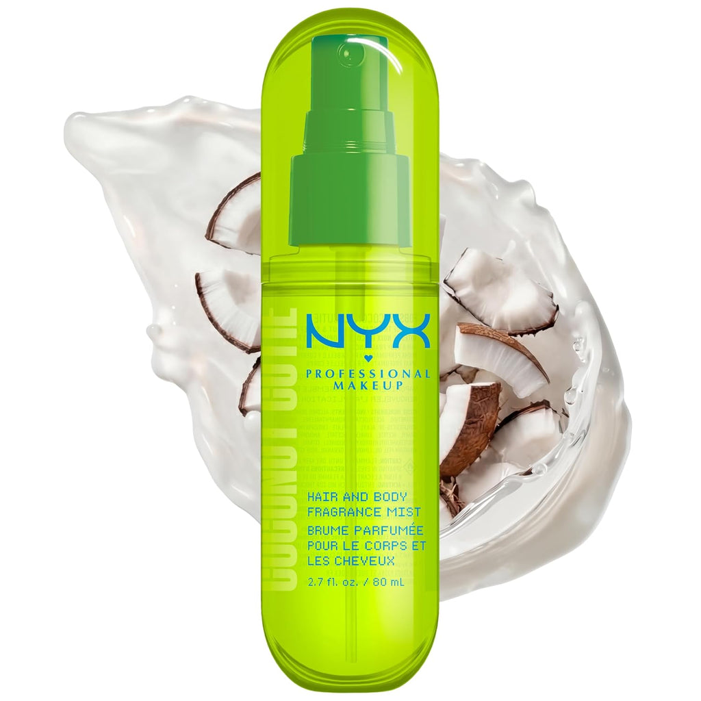 NYX PROFESSIONAL MAKEUP Fat Oil Fragrance Mist Perfume in Coconut Cutie, Coconut Scented Long Lasting Hair & Body Spray With Peach & Apple Notes, Vegan & Cruelty-Free 2.7 fl oz