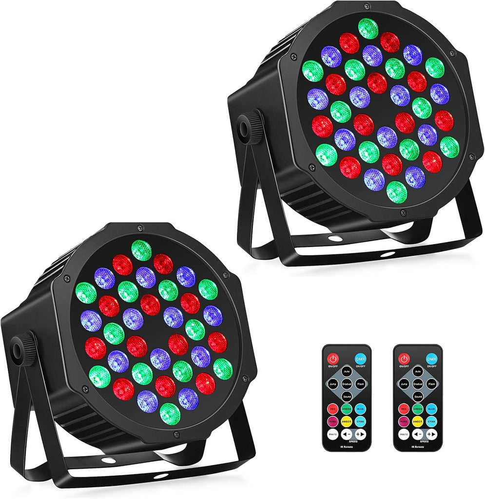 Battery Powered Stage Par Lights: 36W RGB Rechargeable Par Can 2Pack - 6 to 15Hours Working Time - Remote DMX Control Up