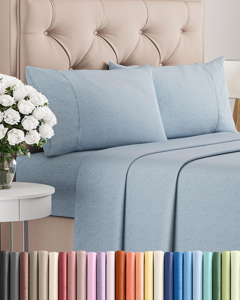 Full Size 4 Piece Sheet Set - Breathable & Cooling Sheets - Heathered Blue