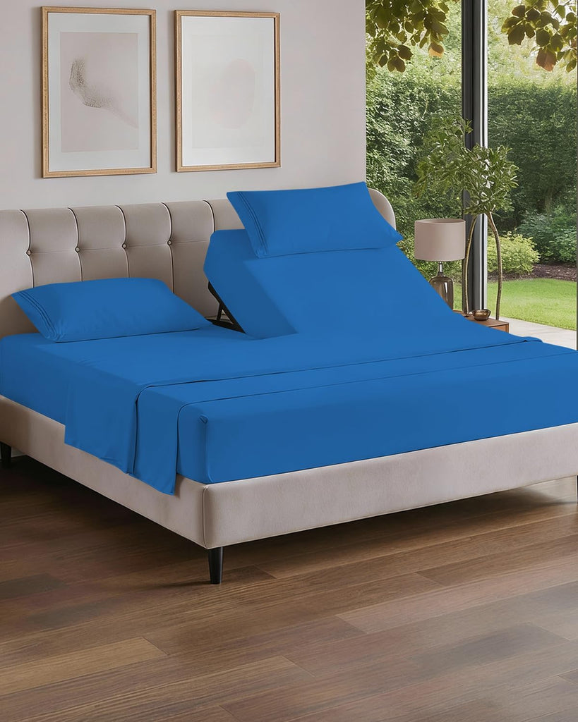 Flex Top Split Head King 4 Piece Sheet Set - Soft & Breathable - Royal Blue