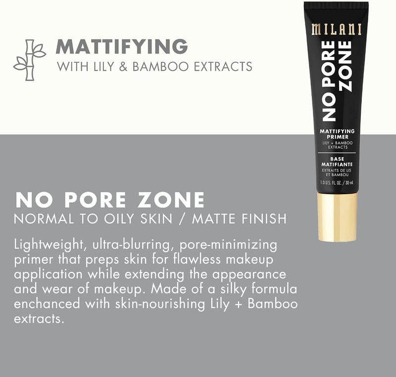 Milani Face Primer for Makeup - No Pore Zone Mattifying Primer 1.0 Fl. Oz