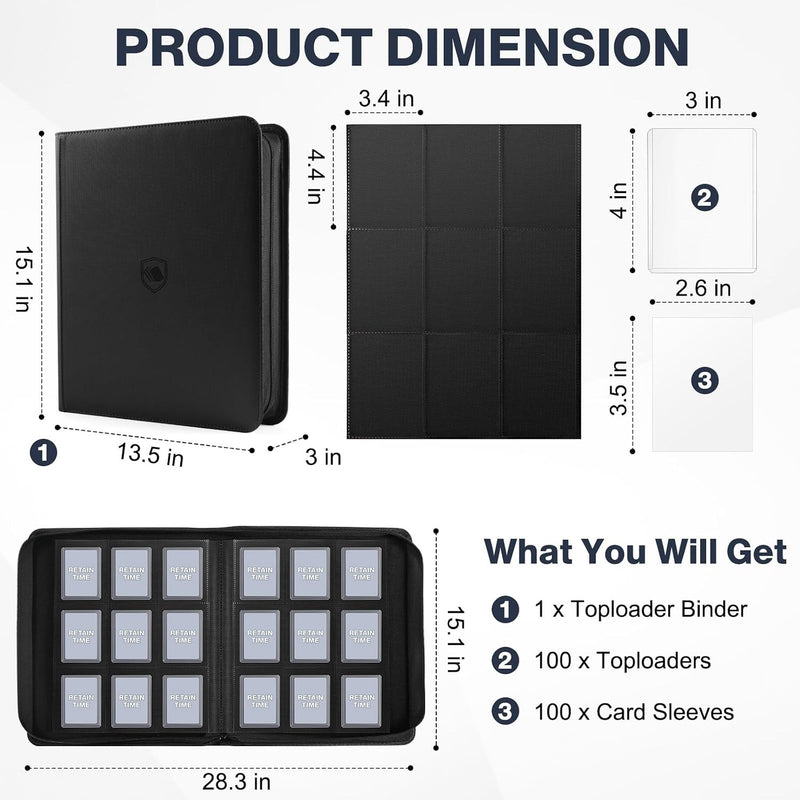 Pemocyny Top Loader Binder 9 Pocket, Holds 360 Toploaders, 100 Toploaders INCLUDED