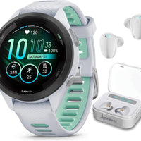 Wearable4U Garmin Forerunner 265S Music GPS Running 42 mm Smartwatch, Whitestone with AMOLED 1.1in Touchscreen Display White Earbuds Bundle, White +Wht EarBuds