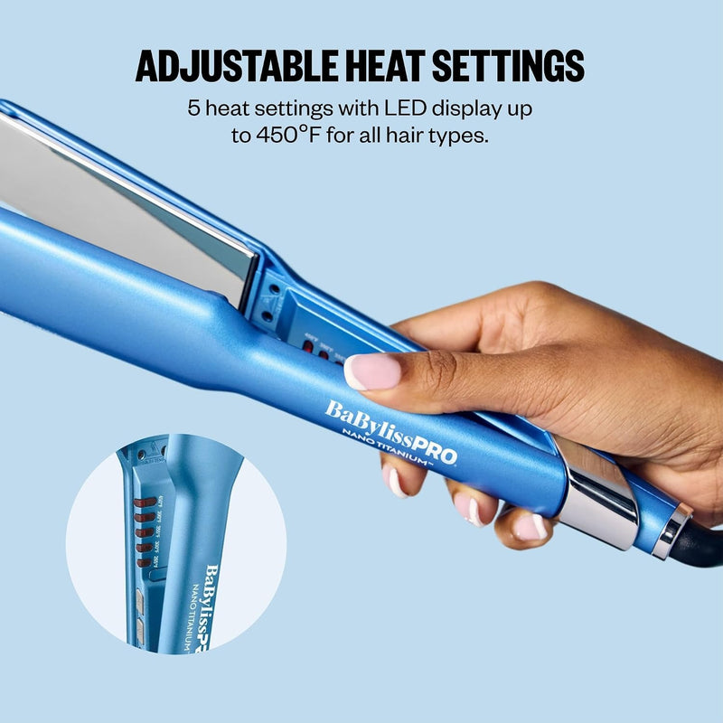 BaBylissPRO Nano Titanium Ultra-Sleek Hair Straightener, Flat Iron for All Hair Types✅ El alisador de pelo BaBylissPRO ultra elegante de 1 1/2 pulgadas ✅ Placas de titanio ultrasuaves y duraderas para
