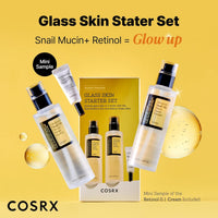 COSRX Snail 96% Mucin Power Essence 2ea y Retinol 0.1% Cream Mini Sample 1ea, juego de inicio de piel de vidrio, exclusivo de Amazon, kit de cuidado de la piel coreano hidratante y reafirmante diario,