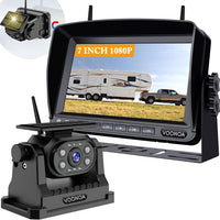 Wireless Magnetic Backup Camera, 15000mAh Battery Powered Rechargeable Waterproof HD Solar Back Up Rear View Bluetooth Hitch Camera with 7 Inch 1080P Monitor System for Car Truck Trailer RV VN003