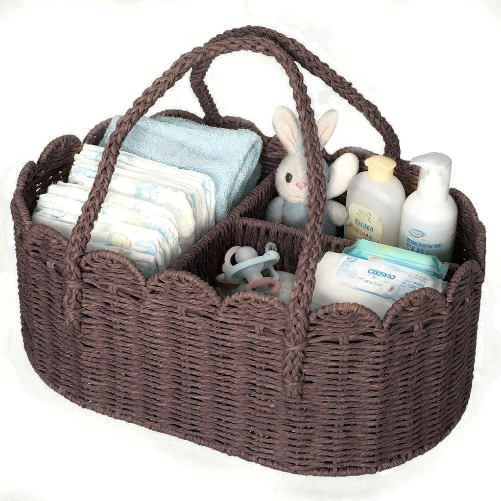 wwmayfeel Diaper Caddy Organizer, Paper Rope Storage Baskets Nursery Bin with Removable Divider, Portable Car Organizer