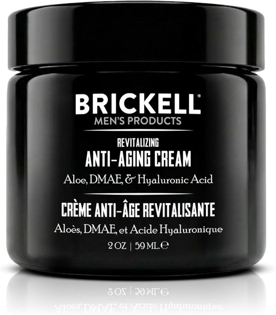 Crema revitalizadora antienvejecimiento Brickell Men's para hombres, crema de noche antiarrugas natural y orgánica para la cara para reducir líneas finas y arrugas, 2 onzas, sin fragancia