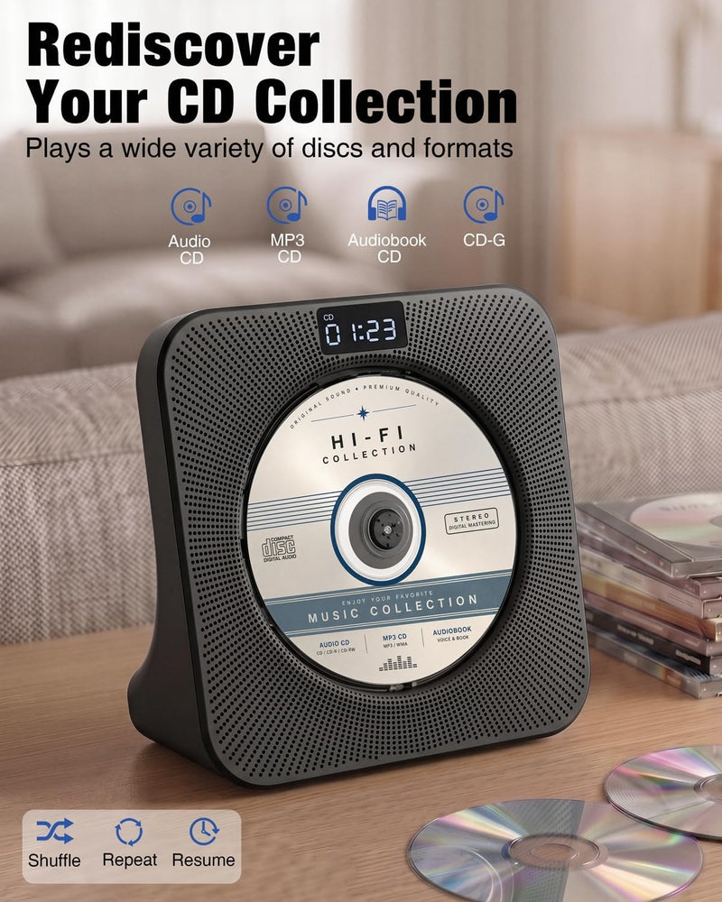 MEGATEK Portable CD Player with Bluetooth RX/TX, FM Radio & USB - Black