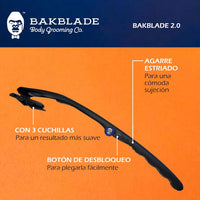 BAKblade 2.0 Plus – Depilador de espalda para Hombres – 2 cuchillas adicionales incluidas – fácil de usar, mango curvo para un afeitado sin dolor, afeitado mojado o seco