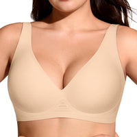 OEAK Womens Jelly Bras Wireless Deep V Comfy Push Up Tshirt Bras BGE M