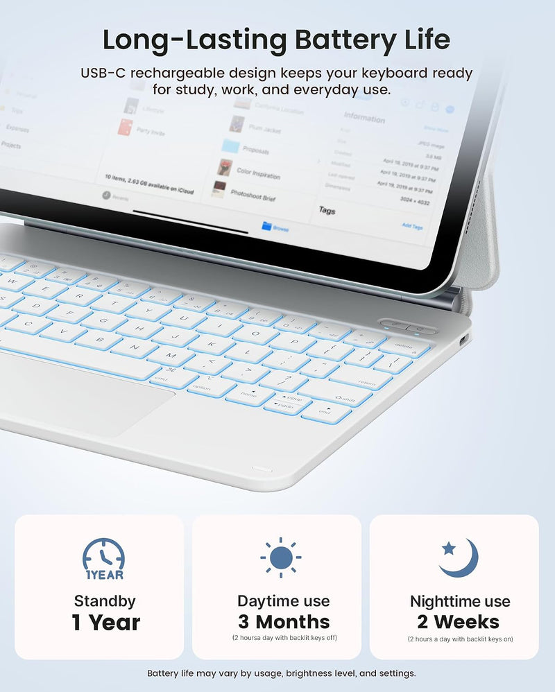 Funda con Teclado typecase Edge para iPad 11" (A16) / 10.ª Gen - Blanco Marfil