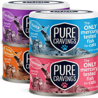 Pure Cravings Wet Cat Food Variety Pack Tuna, Salmon, Sardines, Tuna/Salmon in Gravy, 100% Mercury-Tested, Moist Can Fis