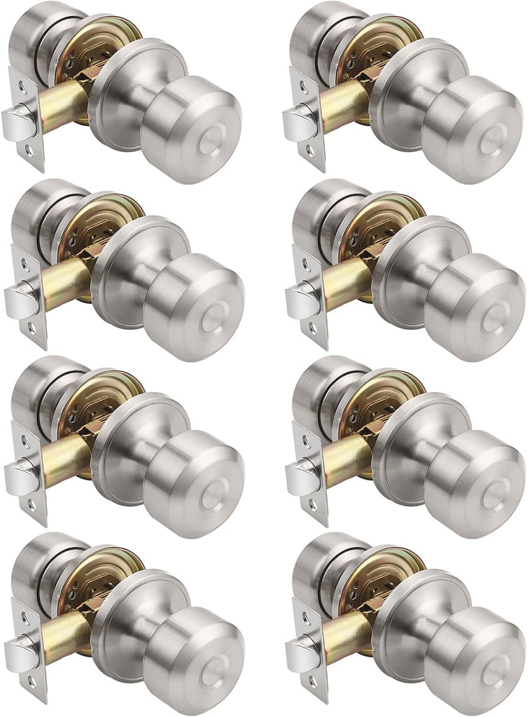 KNOBWELL Brushed Nickel Closet Door Knob, Interior Door Knobs with Cylindrical Shape Knob for Passage, Hallway Doors, Ke