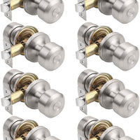 KNOBWELL Brushed Nickel Closet Door Knob, Interior Door Knobs with Cylindrical Shape Knob for Passage, Hallway Doors, Ke