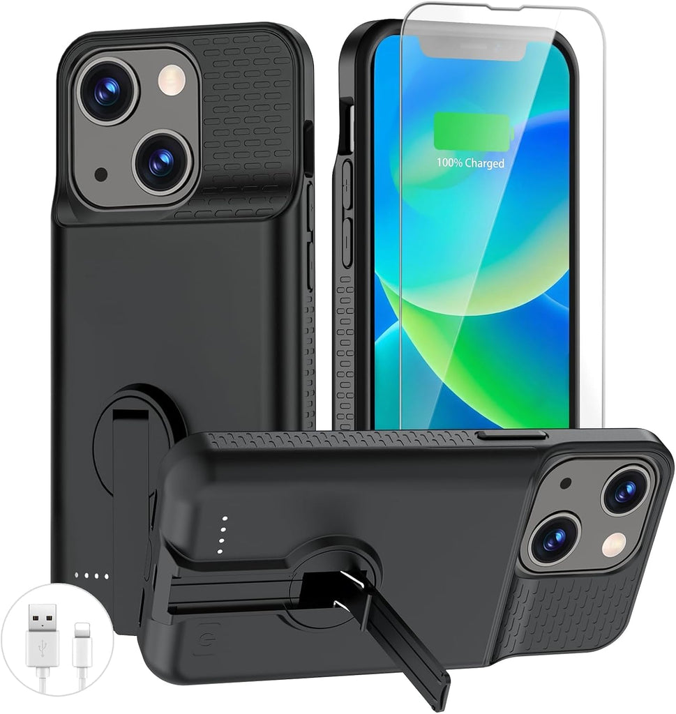 BOPPS Battery Case for iPhone 13/13 Pro/14/14 Pro with Stand，Ultra Slim 8500 Portable Rechargeable Strong Protective Ext