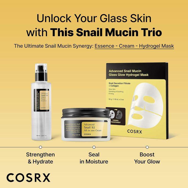 COSRX Snail 96% Mucin Power Essence 2ea y Retinol 0.1% Cream Mini Sample 1ea, juego de inicio de piel de vidrio, exclusivo de Amazon, kit de cuidado de la piel coreano hidratante y reafirmante diario,