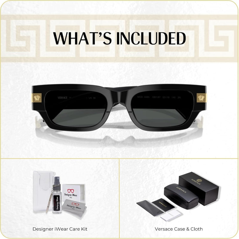Versace VE4465 Rectangular Sunglasses for Men +BUNDLE with ACCESSORY EYEWEAR KIT