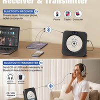 MEGATEK Portable CD Player with Bluetooth RX/TX, FM Radio & USB - Black