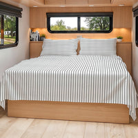 Short Queen Size 4 Piece Bed Sheet Set - RV Short Queen - Grey Stripes