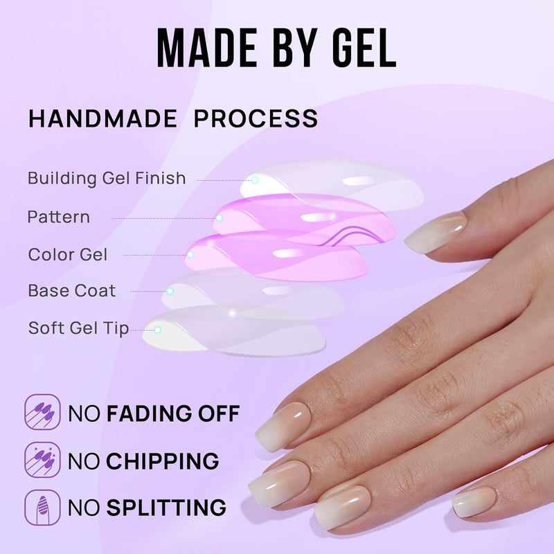 BTArtbox - Uñas postizas cortas cuadradas con efecto ombré color vainilla, de gel suave, reutilizables, con pegamento, 30 piezas en 15 tamaños, diseño Vanilla Cream