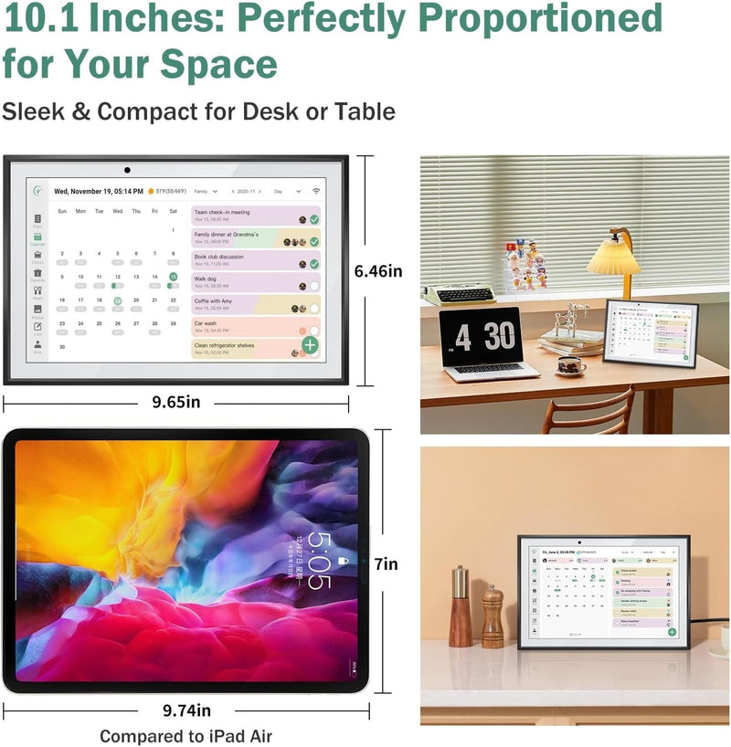 LQN WiFi Digital Calendar Smart Family Planner,Chore Charts, Achievement Rewards, AI Meal Planning, Smart Touchscreen Interactive Display for Schedules and Cloud Photo Desk Calendar Refills, 10.1'' Bl