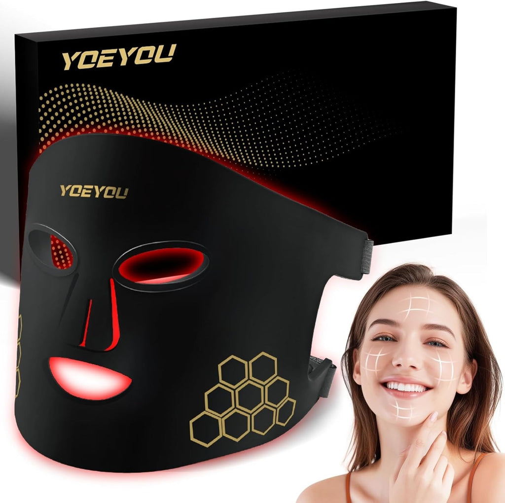 Visita la tienda de YOEYOU Terapia de luz roja para cara, máscara facial LED infrarroja, terapia de luz, 4 ondas de luz con 850 nm de infrarrojo cercano, máscara de terapia de luz roja recargable port