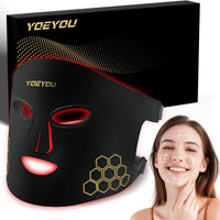 Visita la tienda de YOEYOU Terapia de luz roja para cara, máscara facial LED infrarroja, terapia de luz, 4 ondas de luz con 850 nm de infrarrojo cercano, máscara de terapia de luz roja recargable port