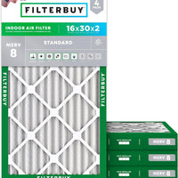 Filterbuy 16x30x2 Air Filter MERV 8 Dust & Allergy Defense (4-Pack)