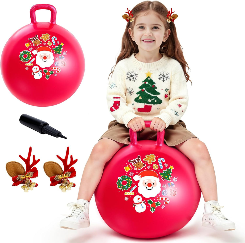 ZOOJOY Red Hopper Ball, 18 in Bouncy Ball with Handle for Kids Ages 3-8