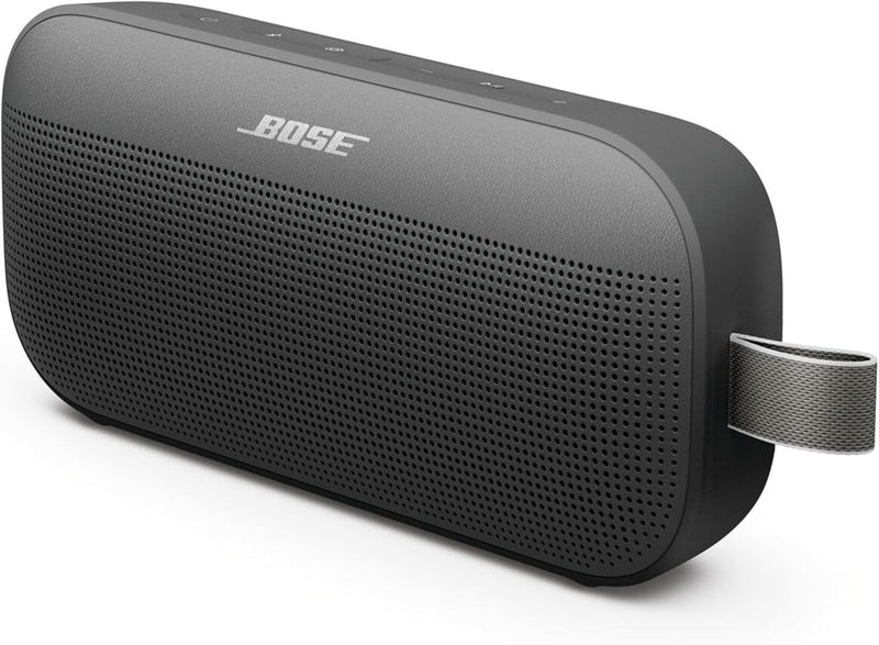 Bose SoundLink Flex Portable Bluetooth Speaker (2nd Gen), Outdoor Speaker with Hi-Fi Audio, Up to 12 Hours Battery, Waterproof and Dustproof, + Slinger Hard Travel Case & USB Plug (Black)