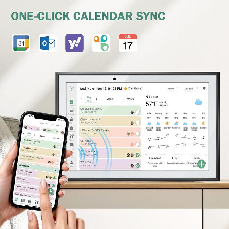LQN WiFi Digital Calendar Smart Family Planner,Chore Charts, Achievement Rewards, AI Meal Planning, Smart Touchscreen Interactive Display for Schedules and Cloud Photo Desk Calendar Refills, 10.1'' Bl