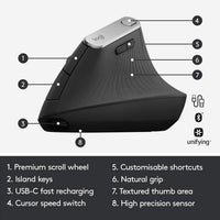 Logitech MX Vertical Wireless Mouse Ergonomic Design - Graphite