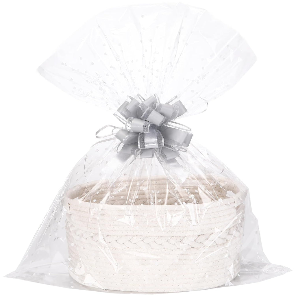 Sea Team Woven Cotton Rope Gift Basket with Gift Bags & Ribbons, Empty Storage Basket, Baby Shower Present, Pet Gift or