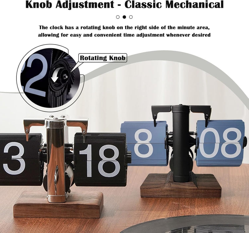 Retro Digital Flip Down Clock, Battery Powered Internal Gear Operated Clock, Classic Mechanical