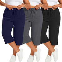 Neer 3 Pack Women's Plus Size Cotton Capris, 3-Color, 4xl