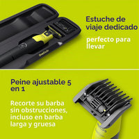 Philips Norelco OneBlade 360 con conectividad híbrida cara + cuerpo, recortadora eléctrica de barba, afeitadora y peluquería corporal con tecnología de cuchillas 360, hoja 1 x 360, peine 5 en 1, estuc