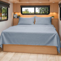 Short Queen Size 4 Piece Bed Sheet Set - RV Short Queen - Heathered Blue