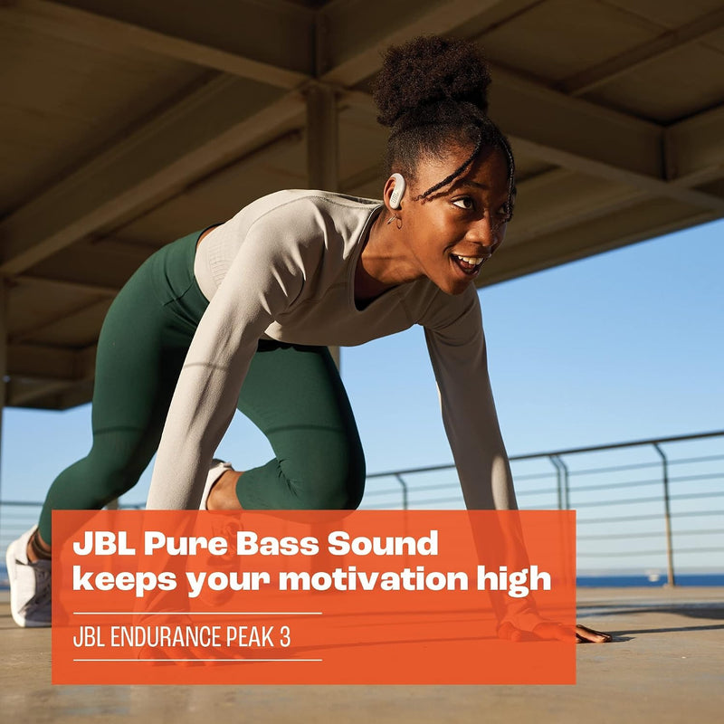 JBL Endurance Peak 3 - Dust and Water Proof (IP68) True Wireless Active Earbuds, JBL Pure Bass Sound, Up to 50 Total Hours of Playback with Speed Charge, Ambient Aware & Talk Thru (White)