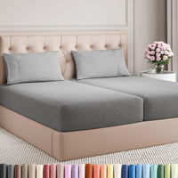 Split King Size 5 Piece Sheet Set - Breathable & Cooling - Heathered Grey