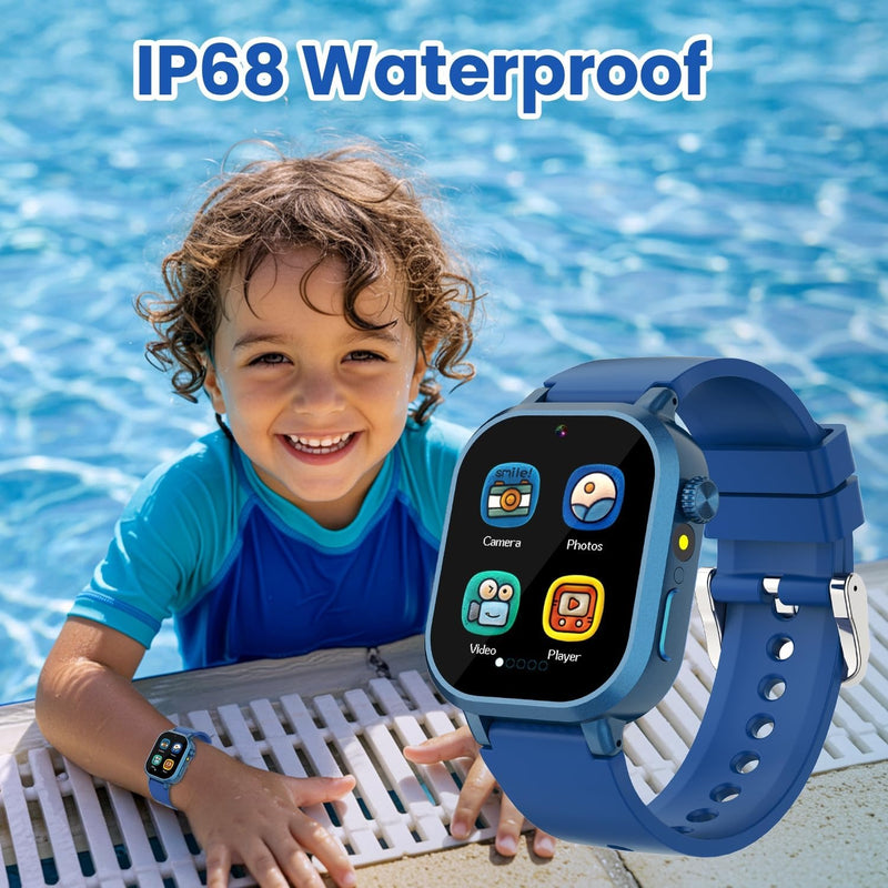 Melontti Waterproof Smart Watch for Kids Boys Ages 5-12 with 39 Games, HD Camera, Video, Music, Habit Tracking, Alarm, Pedometer, Kids Smart Watch Chrismars Birthday Gift for Boys Age 5 6 7 8(Blue)