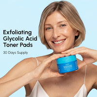 MAREE Almohadillas de ácido glicólico - Discos tonificantes para la limpieza facial - Disco exfoliante con aceite de árbol de té, ácido salicílico y vitaminas E, B3, B5 - Aparato para aclarar el acné