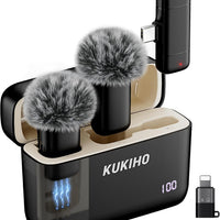 KUKIHO Wireless Lavalier Microphone with Charging Case, 36H Battery Life, Noise Cancellation, 135ft Range, Plug-and-Play Clip-On Mic for iPhone, iPad, Android, YouTube, Vlog, Live Streaming