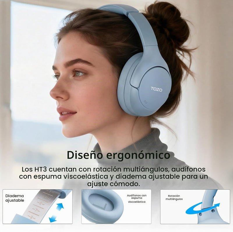 TOZO HT3 Hybrid Noise Cancelling Wireless Headphones, 90H Over Ear Headset