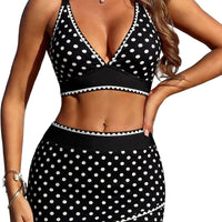 ZAFUL Women's High Waisted Bikini with Skirt Whip Stitch 2 Piece Swimsuits 0-Polka Dot L