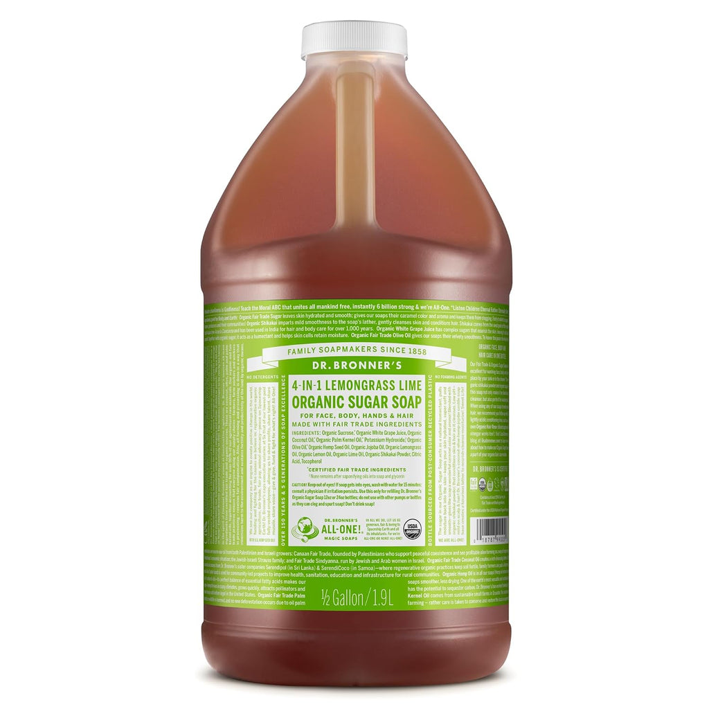 Dr. Bronner's - Organic Sugar Soap (Lemongrass, 64 Ounce) - Made with Organic Oils, Sugar and Shikakai Powder, 4-in-1 Us